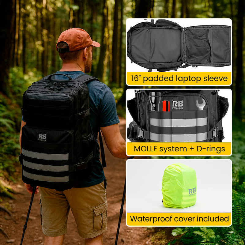 Load image into Gallery viewer, 45 liter camping outdoor backpack, riderbag black