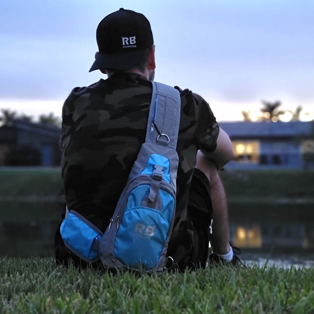 blue crossbody bag, sling bag, reflective