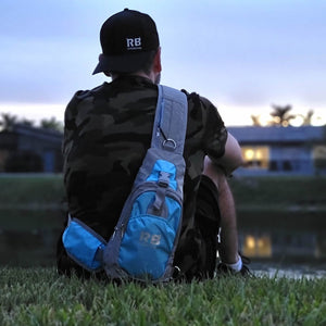 blue crossbody bag, sling bag, reflective