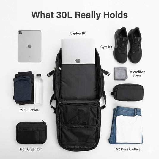 30l travel backpack with laptop compartment