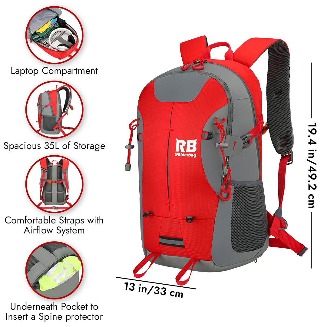 red backpack, daypack, reflective backpack, motorcycle backpack
