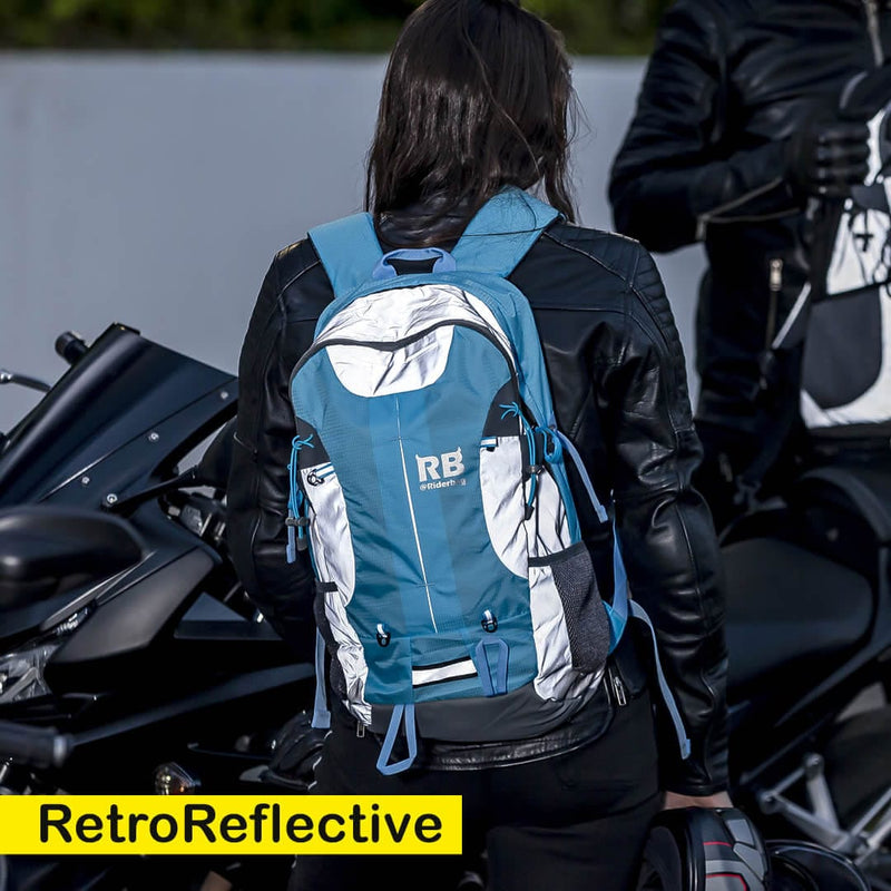 Load image into Gallery viewer, Blue Reflective Motorcycle Backpack
