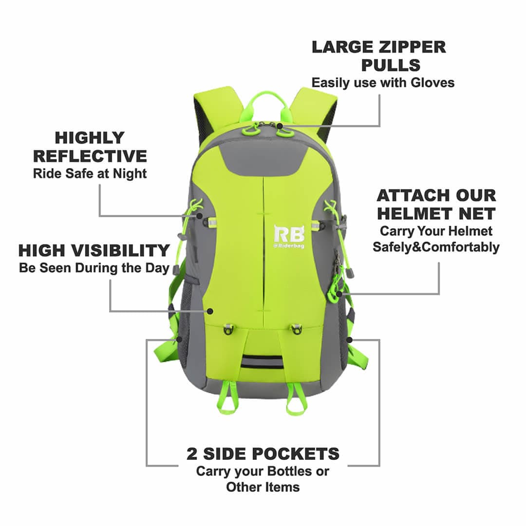 hi vis, reflective, green backpack, bike, bicycle backpack