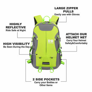 hi vis, reflective, green backpack, bike, bicycle backpack