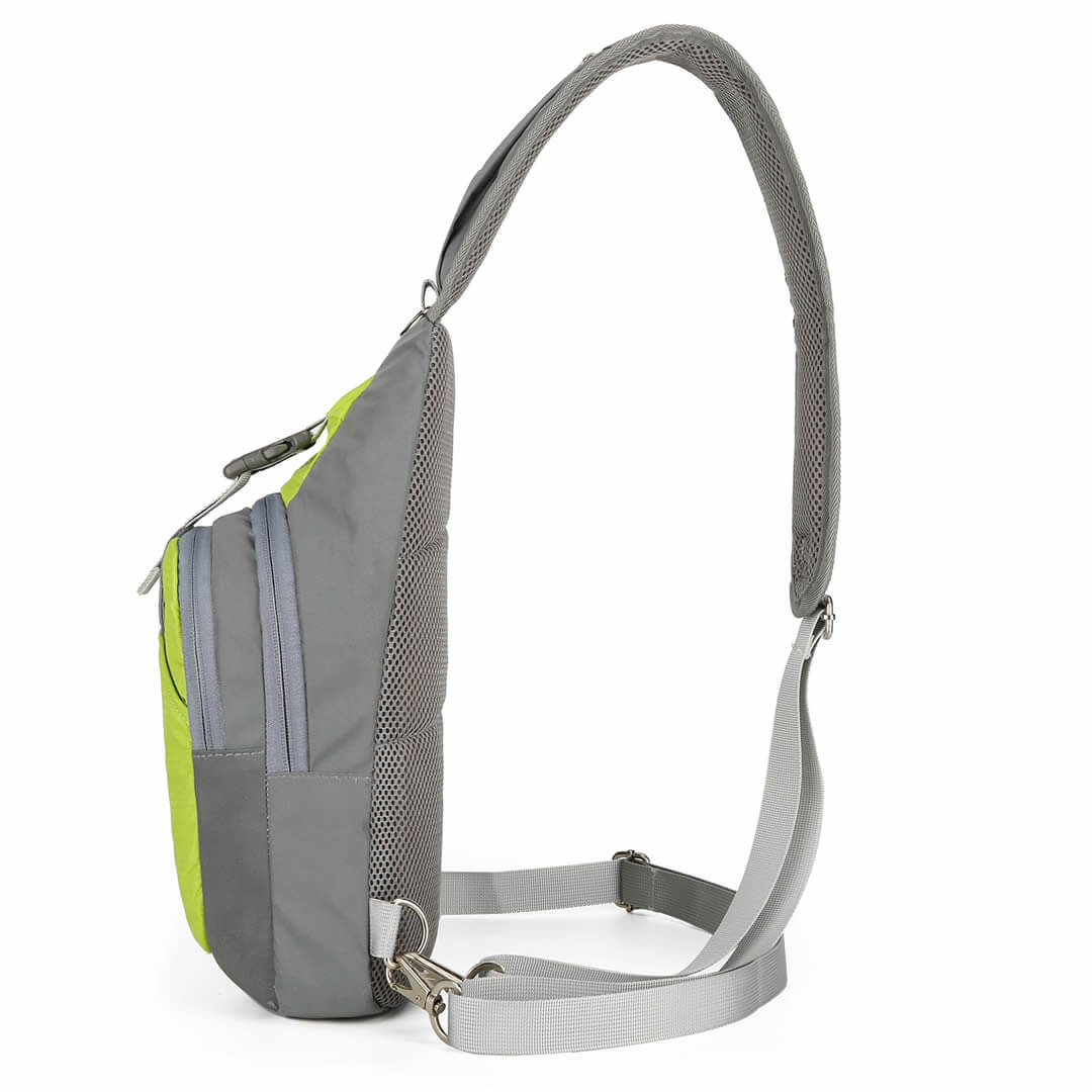 Sideview of Green Reflective Crossbody Bag