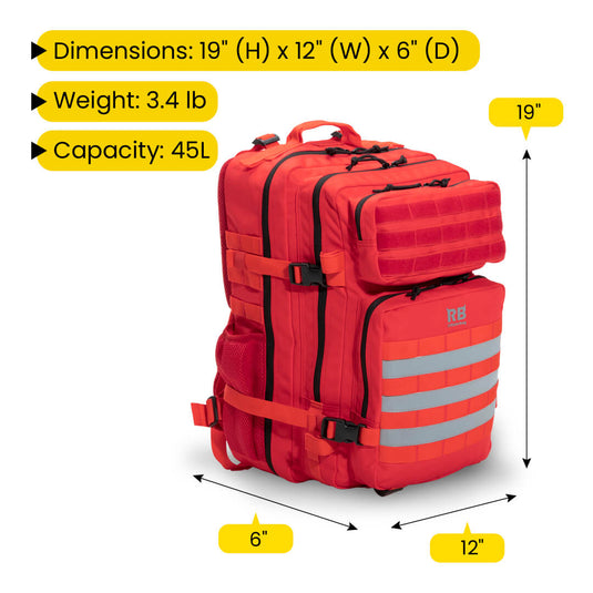 large outdoor backpack, 45l red bag, riderbag