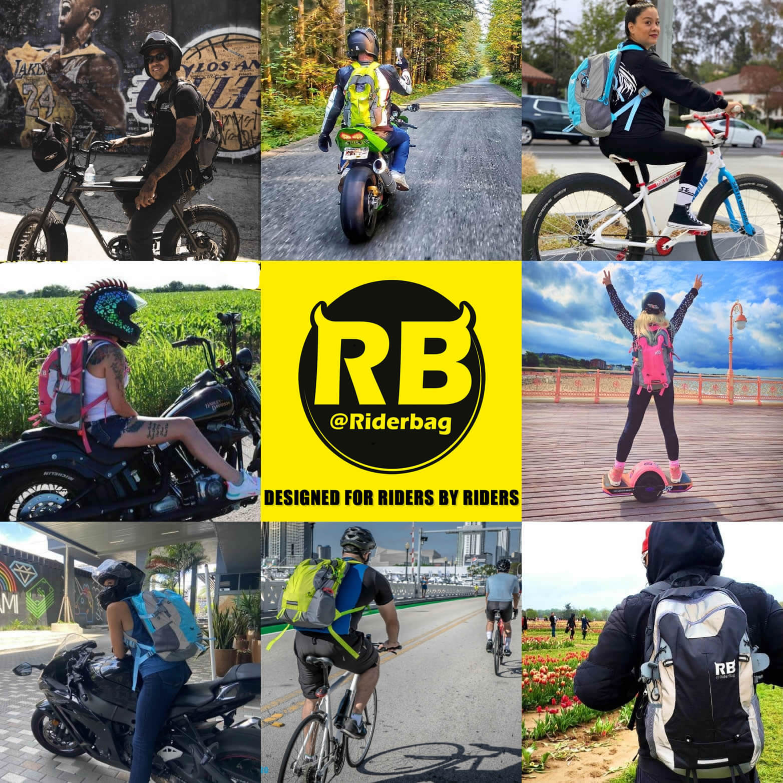 People using Rider Bag Reflectve Backpacks and sharing on social media  - Riderbag