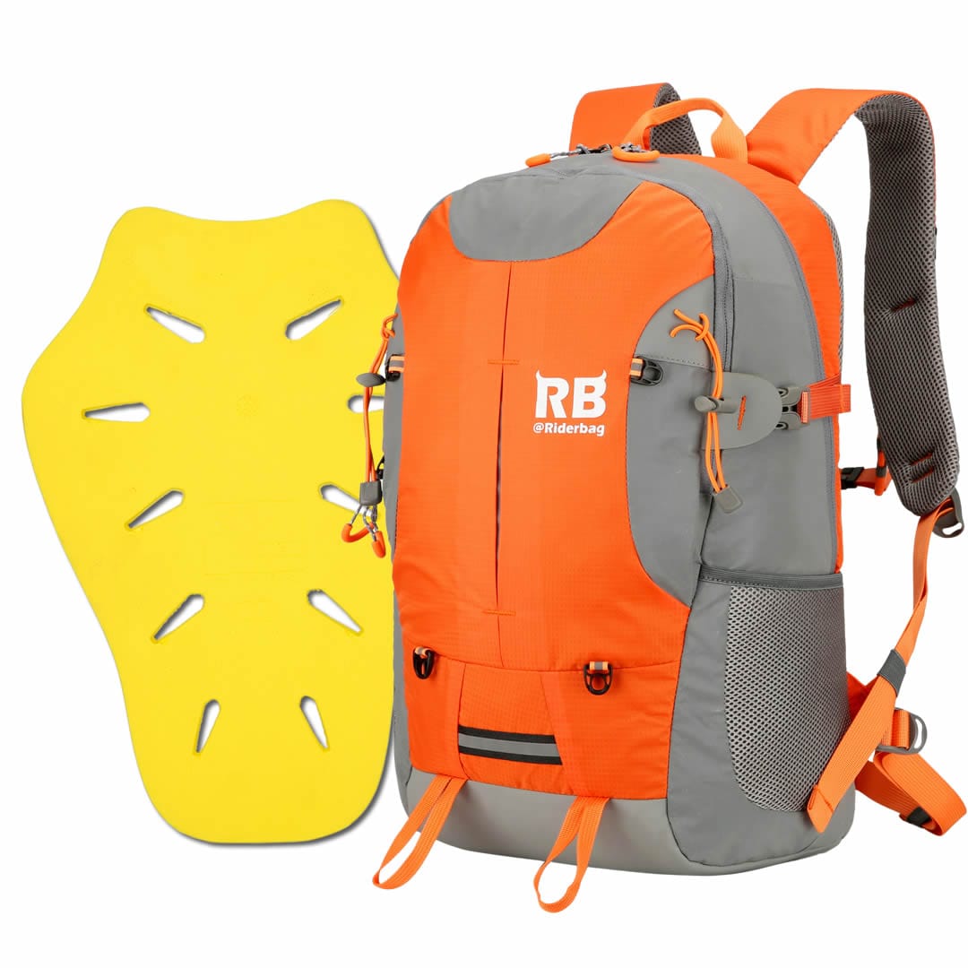 orange backpack with ce 2 level spine protector