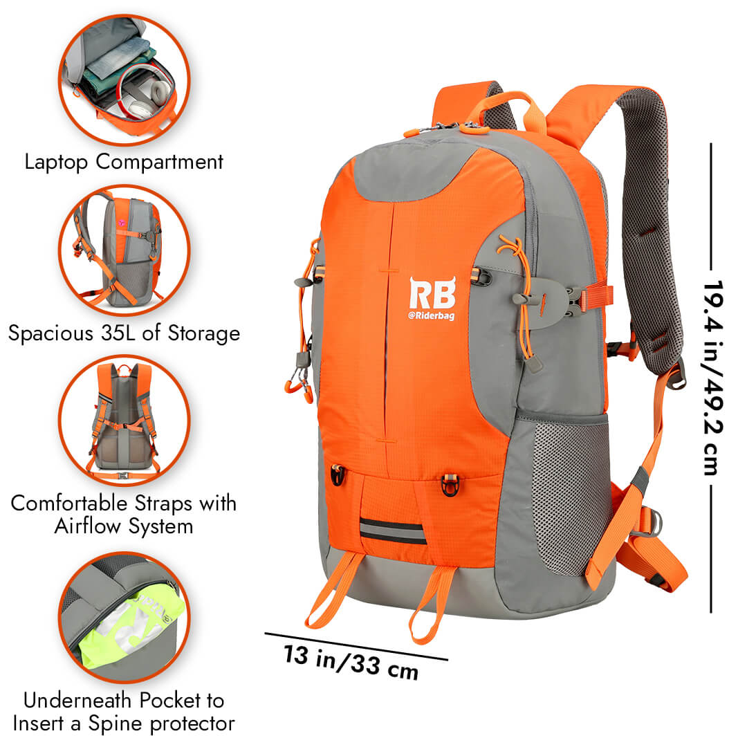orange backpack, hi vis, high visibility