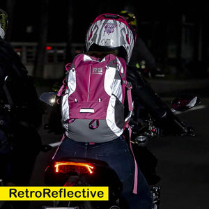 reflective pink backpack, motorcycle backpack for women