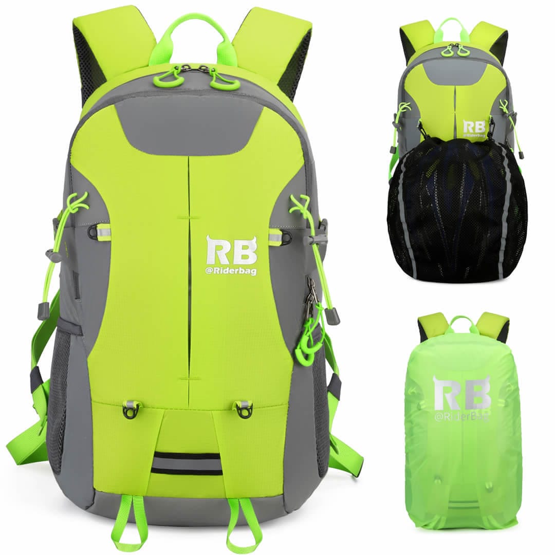hi vis, green backpack, motorcycle backpack, bike backpack, commuter, travel, hiking