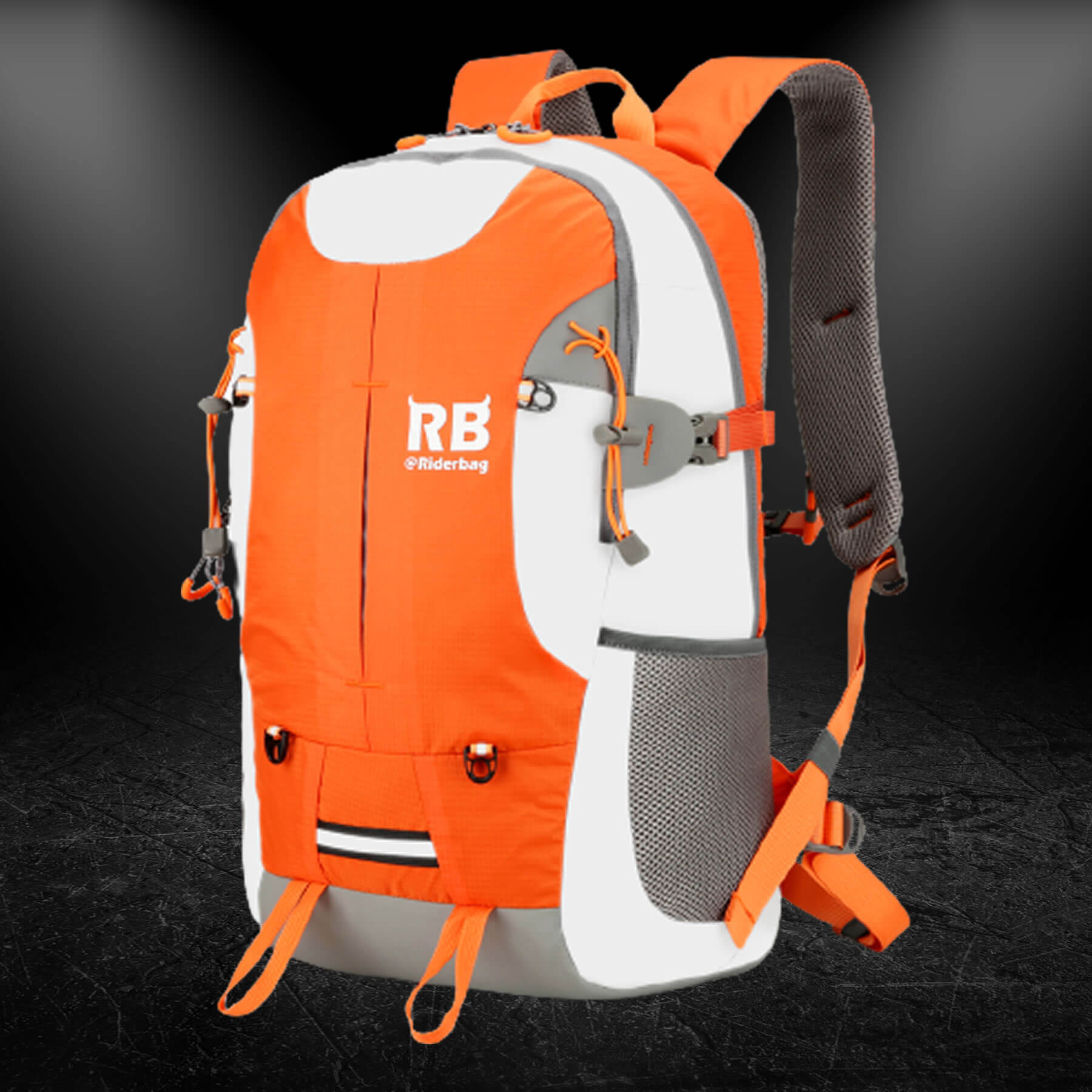 orange backpack, reflective backpack, commuter backpack